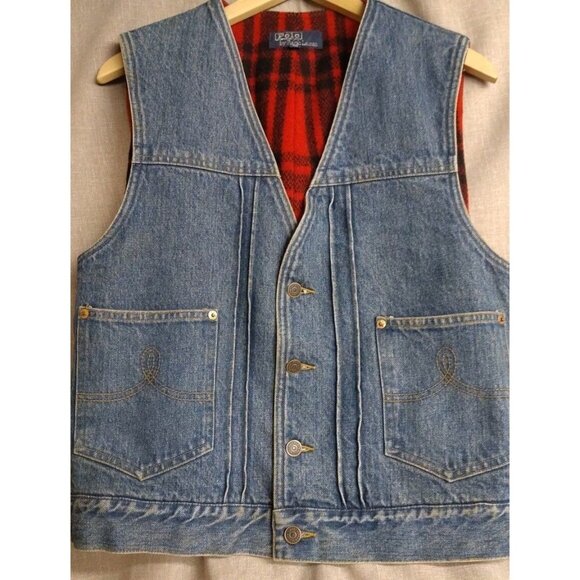 Ralph Lauren Other - Vtg Polo Ralph Lauren Mens M Denim Vest Wool Buffalo Plaid Lined 80s Western